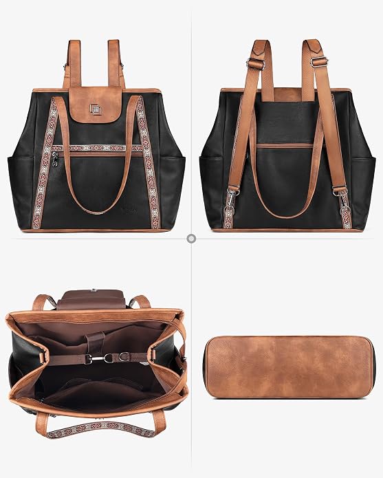 Large Laptop Tote Bag for Women Designer Leather Laptop Bag, 15.6in | Fashion Travel Backpack Purse Shoulder Handbag Fits 15.6 Laptop, Daily, Work, Business Trip, Weekend Travel, Teacher - Image 8