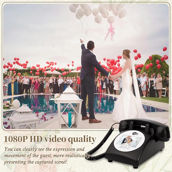 Video Audio Guest Book Wedding Phone,1080P HD Video Phone Guestbook, Preserve Your Special Occasions, Ideal for Wedding Bridal Shower, Birthday, Graduations, Baby Shower(Black) - Image 6