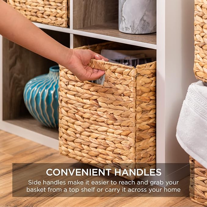 Best Choice Products 12x12in Hyacinth Baskets, Rustic Set Of 5 Multipurpose Collapsible Storage Organizer, Handwoven Laundry Totes for Bedroom, Living Room, Shelves w/Inserts - Natural - Image 7