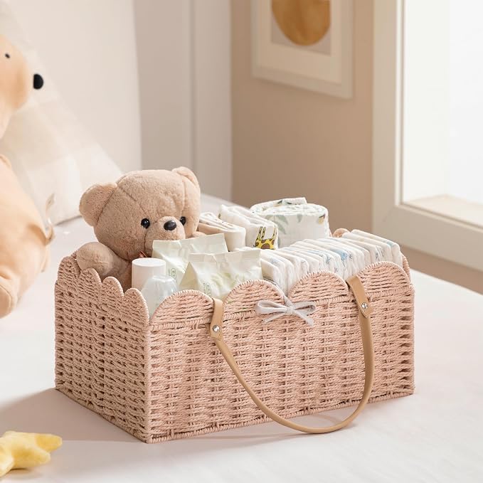 HBlife Baby Diaper Caddy, Paper Rope Storage Baskets Nursery Bin with Removable Divider, Portable Car Organizer for Diapers, Baby Shower Gifts, Newborn Essentials Must Haves - Image 2