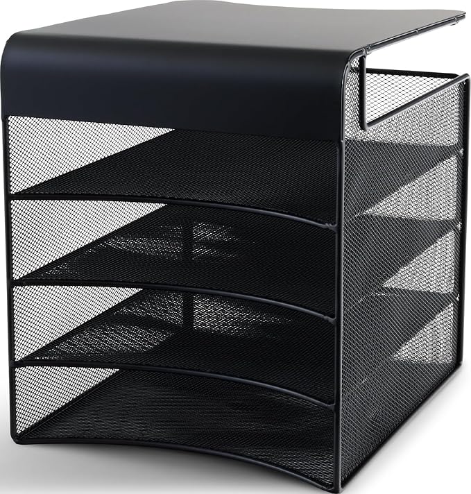 Safco Onyx Hanging Under Desk Organizer, 4 Trays, Office and Classroom Mailbox , Paper and Mail Sorter, Steel Mesh, Black by SafcoProducts