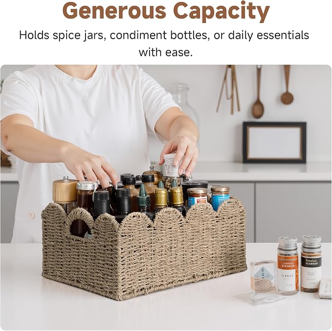 StorageWorks Wicker Baskets, Scalloped Baskets for Organizing, Seagrass | Scalloped Wicker Basket for Living Room, Decorative Scalloped Baskets for Storage, Wicker Baskets for Organizing and Decor - Image 5