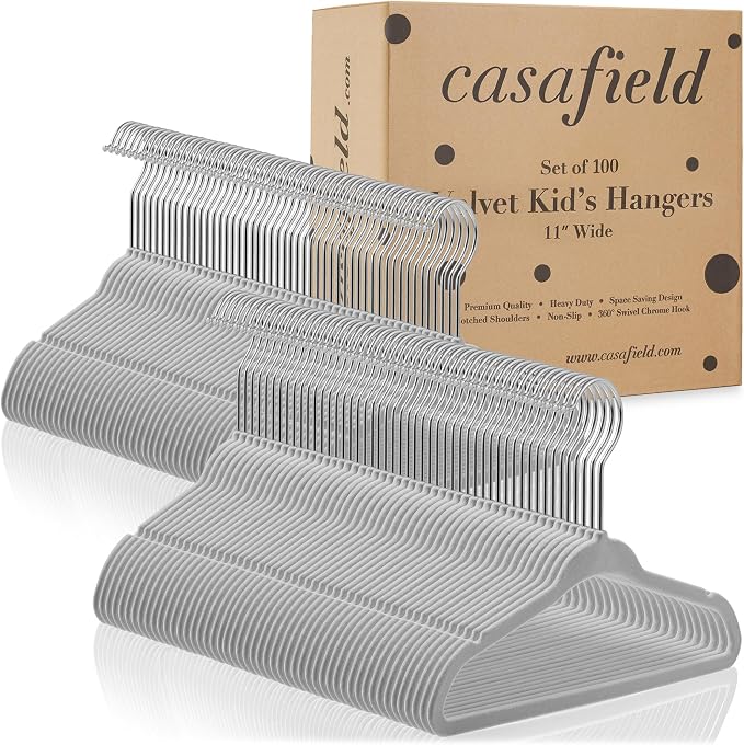 Casafield 100 Velvet Baby Hangers - 11" Size for Infant & Toddler Clothes - Gray - Image 4