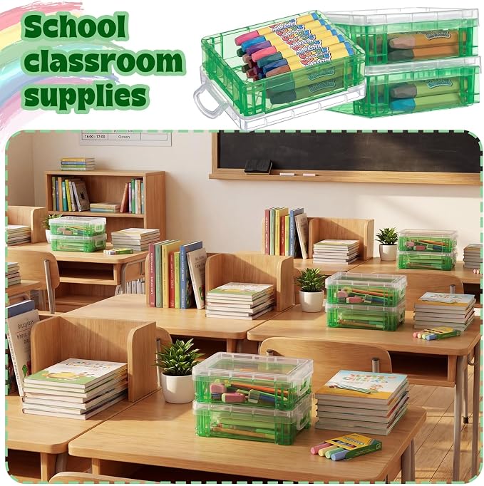 Suzile 40 Pcs Plastic Crayon Boxes Holds 24 Crayon with Snap Lid Storage Container Clear Stackable Case for School Office Classroom Supplies Pen Pencil Craft(Turquoise) - Image 5