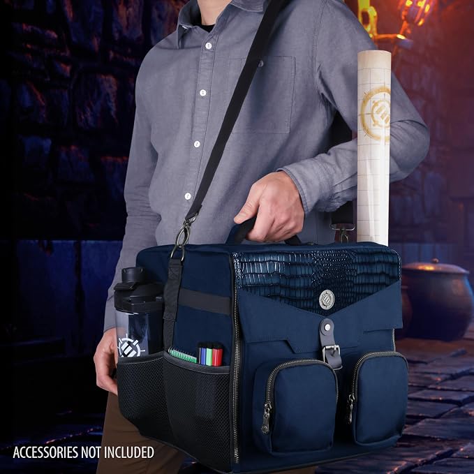 ENHANCE Board Game Shoulder Bag - Collector's Edition Board Game Storage with Shoulder Strap and Accessories Pockets for Dice, Cards, More - Reinforced Carrier Protects Tabletop Games (Dragon Blue) - Image 8