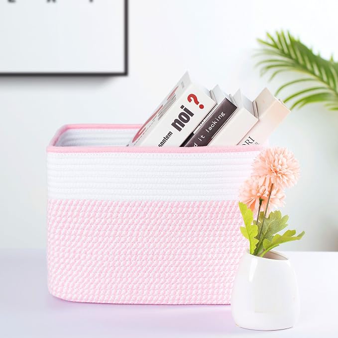 3-Pack Storage Baskets for Shelves, Decorative Baskets for Organizing, Woven Baskets for Storage, Book Basket, Cube Organizer, Cube Storage Bin Box, Closet Organizers, Light Pink - Image 2