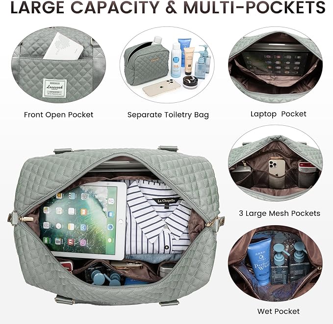 LOVEVOOK Travel Duffle Bag,Weekender Bags for Women with Shoe Compartment，Carry on Overnight Bag with Toiletry Bag,Gym Duffel Bag with Wet Pocket, Hospital Bags for Labor and Delivery - Image 3