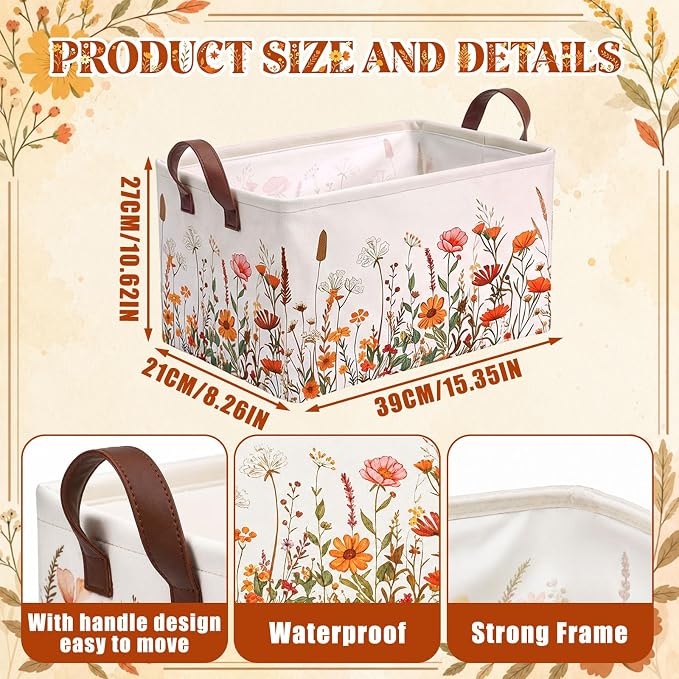 CHENGU 6 Pack Fall Flower Storage Bin Collapsible Wildflower Basket for Gifts Vintage Flower Holiday Decor Large Fall Basket Foldable Autumn Thanksgiving Box with Handle for Room Nursery Office Home - Image 3