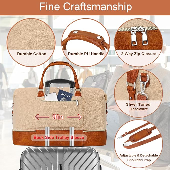 ITIEZY Weekender Bag for Women 21.5" Travel Duffel Large Carry On Bag 3PCS | Nylon Duffel Bag with Waterproof Shoe Compartment, Crossbody Bag and Toiletry Bag, Travel Weekend Hospital Overnight Gym Bag - Image 5