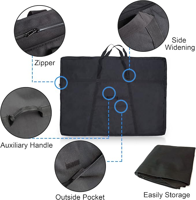 JJRING Dacron Art Portfolio Tote Bag 33'' x 43'' For 32'' x 42'' Black | Light Weight Carrying Storage Case Suitable Poster, Sketching, And Drawing - Image 3