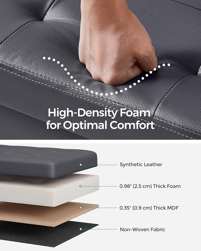 SONGMICS MAZIE Collection - 43 Inches Storage Ottoman Bench with Flipping Lid, Storage Chest with Iron Frame Support, Load 660 lb, for Living Room, Bedroom, Synthetic Leather, Dark Gray ULSF075G01 - Image 5