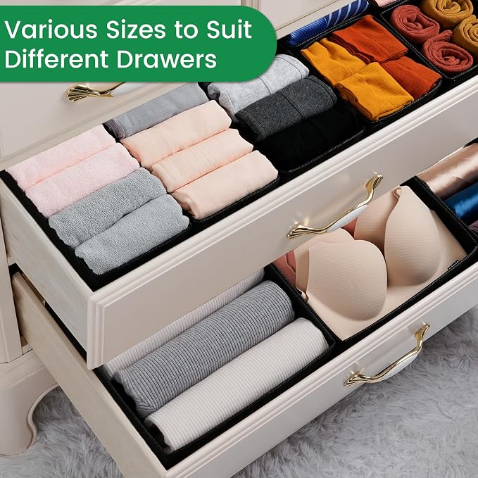 16 Pack Underwear Drawer Organizer, Drawer Organizer Clothes, Foldable Cloth Storage Box Closet Dresser Drawer Divider Organizer for Clothes, Scarves (Black) - Image 5