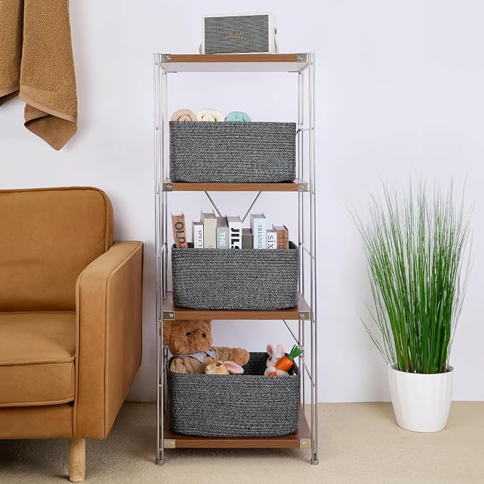 MiniArk Large Storage Baskets for Shelves, 17 x 13 x 7.5” Closet Organizers Bins for Clothes Blanket Towels, Baby Nursery, Toy Baskets Box, Woven Rope Baskets, 2 Packs Dark Gray - Image 4