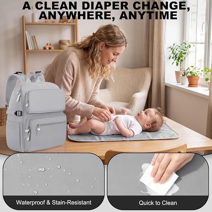 IBVIVIC Diaper Bag Backpack with Portable Changing Pad, Soft Gray | Multifunctional Baby Bag for Mom Dad, Large Capacity, Stroller Straps, Insulated Bottle Pockets & Pacifier Case - Image 5
