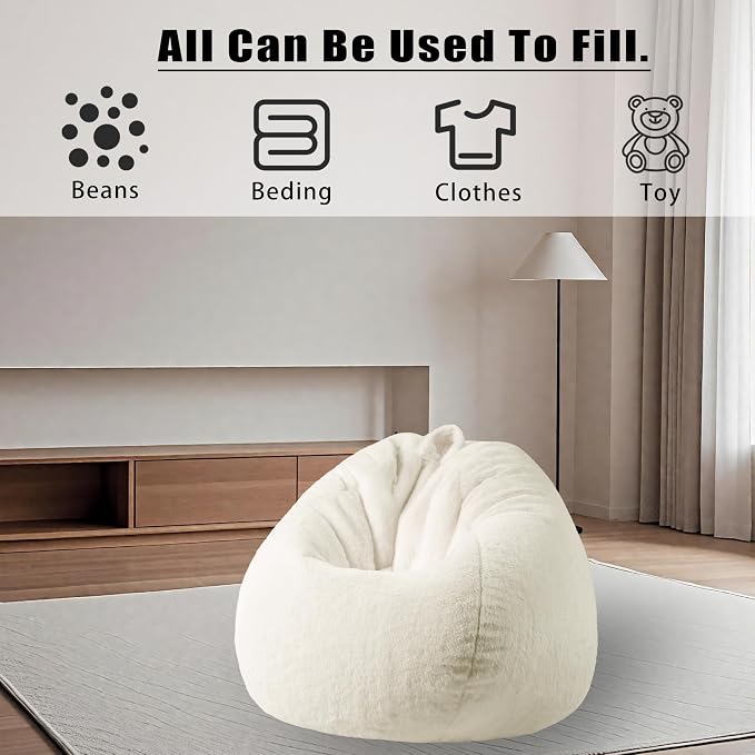 Faux Fur Bean Bag Cover (No Filler)Stuffed Animal Storage Adults Kids Beige | Bean Bag Covers Large Bean Bag Sofa for Kids Teens, furry fuzzy surface, for living room bedroom kids holiday gift - Image 7