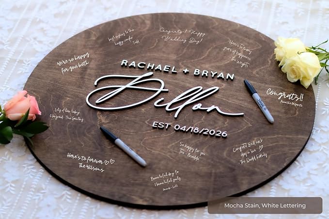 Personalized 3D Guest Book Wedding Alternative Sign, Round Custom Guest Book, Wooden Guest Book, Guestbook Wedding Alternative, Wedding Decor. Laser Guestbook Circle - Image 2