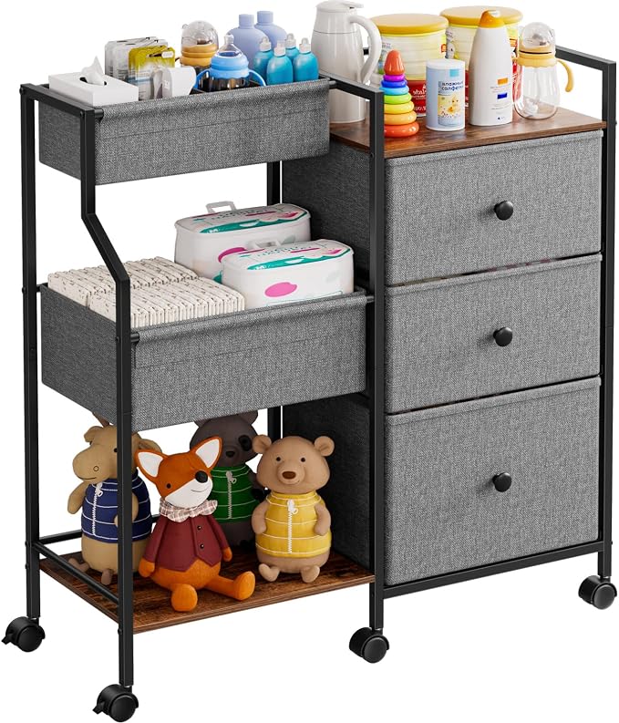 Modanais Baby Diaper Caddy Organizer Rolling Cart with Dividers and Drawers | 3 Tier Rolling Cart, Easy To Assemble, Mobile Utility Cart with Wheels for Nursery, Bedroom, Changing Table & Crib by HomeOrganizersandStorage