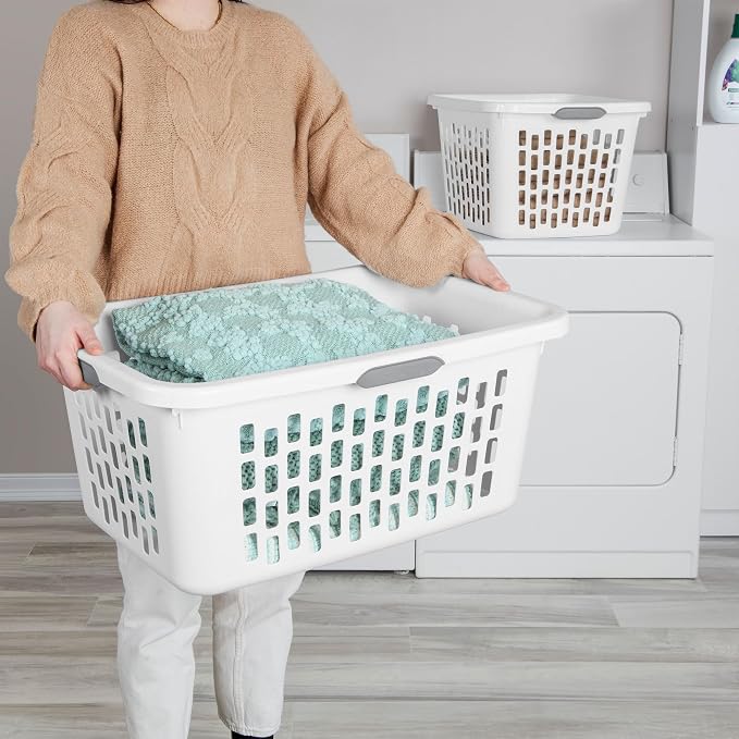 Sterilite Laundry Basket, Plastic Clothes Hamper, Large Rectangle Bin with Comfort Grip Handles and Reinforced Rim, 2 Bushel Capacity, White, 18 Pack - Image 3