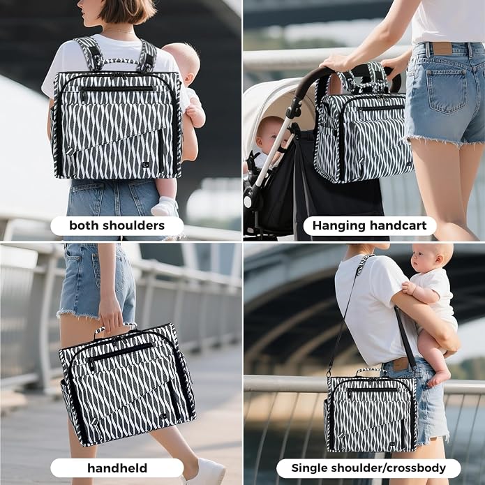 ALLCAMP Diaper Backpack, Waterproof Large Capacity Baby Bag, Multi-Function Nappy Bag with Stroller Hooks, Convertible Tote - Image 6