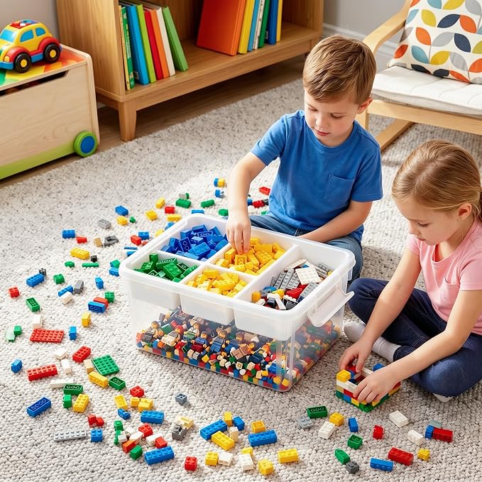 Citylife 17QT 4-Pack Plastic Craft Storage Box Buildable Lid Removable Tray | Plastic Craft Organizers and Storage with Build-On Lid for Beads, Tools, Sewing Supplies, Deep Base, Secure Clasp, kids Toy - Image 5