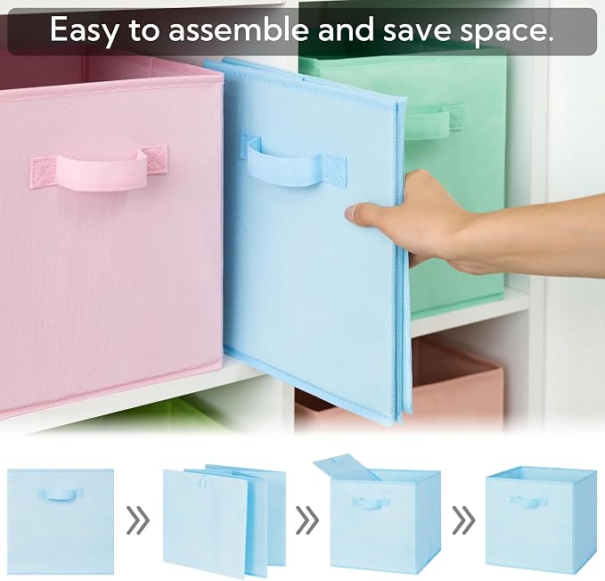 GRANNY SAYS 13 Inch Cube Storage Bins, Pastel Color, 8-Pack | Collapsible, Colorful Cube Organizers with Thickened Base Plate, Sturdy Handles, Decorative Baskets for Shelves, Closet - Image 5