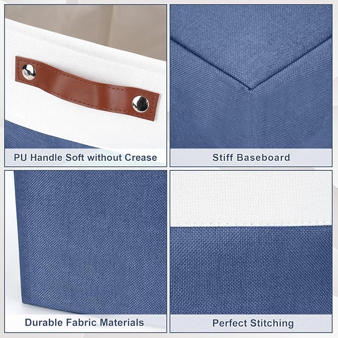 Storage Bins Large Fabric Storage Baskets for Shelves 3 Pack, Decorative Linen Closet Baskets with Handles for Organizing, Shelf, Clothes, Home, Office, 15x11x9.5Inches (NavyBlue&White) - Image 5