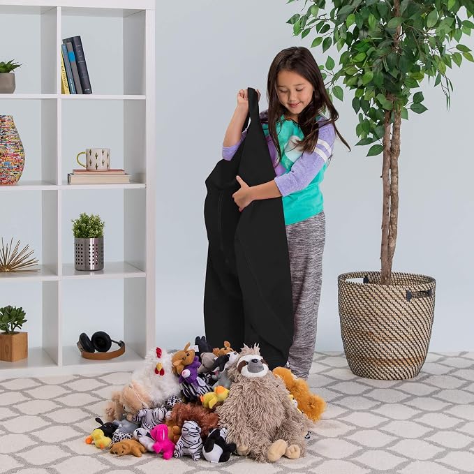 Posh Stuffable Kids Stuffed Animal Storage Bean Bag Chair Cover - Childrens Toy Organizer, Large 38" - Solid Black - Image 5