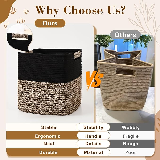 13 Inch Storage Cubes, 3 Pack Cube Storage Bins for Organizing, Cotton Rope Woven Baskets for Shelves, Bathroom, Kids Room, Closets, Baby Nursery - Image 6