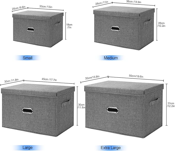 Large Linen Fabric Foldable Storage Bins with Removable Lid and Handles, Washable Storage Box Organizer Containers Baskets Cube with Cover for Bedroom,Office(Cream, Extra Large(2-Pack)) - Image 6
