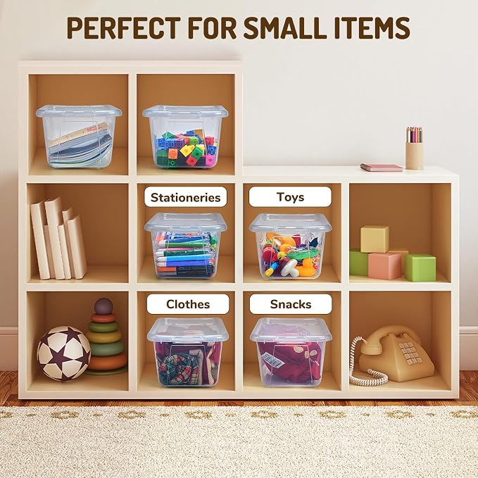 GAMENOTE 6 Quart Storage Bins with Lids, Plastic Latching Box for Classroom & Kids Toy Storage,Stackable Shoe Box Size Containers for STEM Morning Tubs, Crafts & Building Blocks (12, Clear) | Stackable 6-quart bins with lids organize classroom supplies... - Image 6