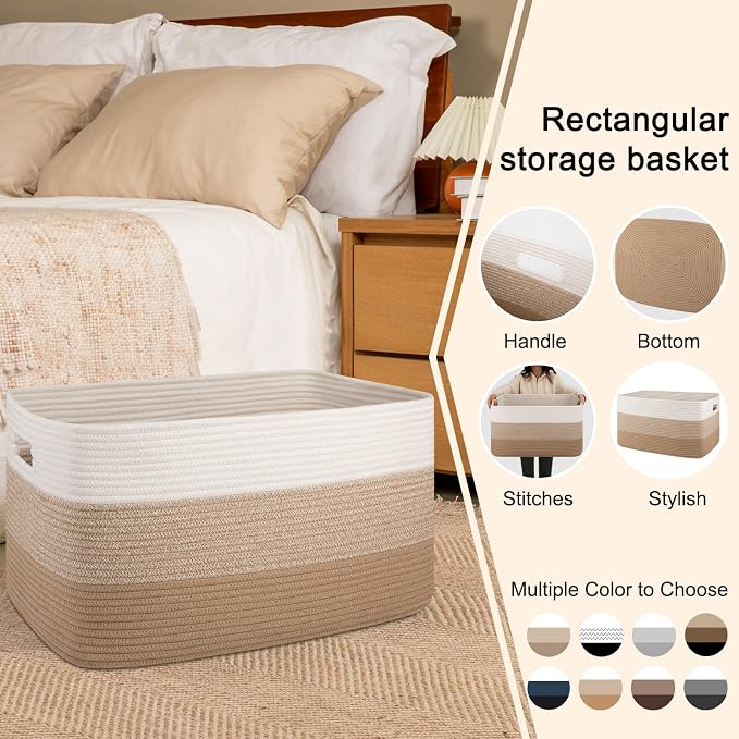 OIAHOMY Blanket Basket Laundry Basket Dog Toy Basket 75L Light Yellow | Large Storage Basket,Baby Basket,Toy Storage,Woven Rope Basket for Blankets,Blanket Storage for Living Room - Image 5