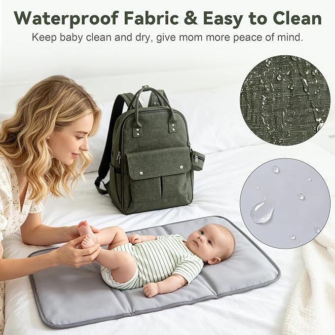 Modern Diaper Bag Backpack for Moms Dads with Hidden Pocket Green | Allovely Diaper Bag Backpack, Large 22L Baby Bags for Boys Girls, Multi-functional Travel Diaper Backpack, Stroller Straps - Image 5