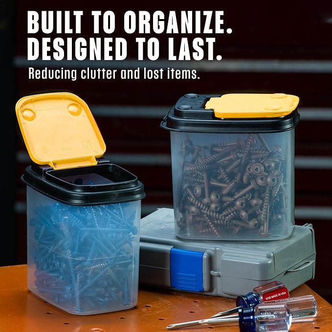 Buddeez Stackable Hardware Storage Bins, Workshop Organizer 1 Quart 12-Pack | Clear bins for easy visibility, Stackable lids, Organizes nuts, bolts, screws and small parts, Workshop or garage storage - Image 8