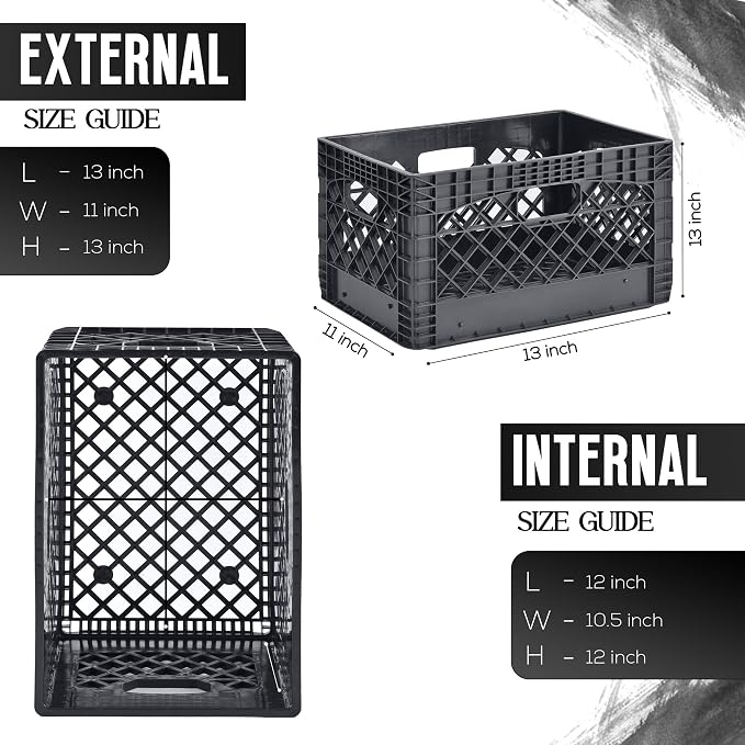 Juggernaut 6 Pack 24 Quart Storage Crate, Milk Crate Plastic Basket | 4 Handles, Organizer Bins for Office Storage & Classroom Organization, Black - Image 4