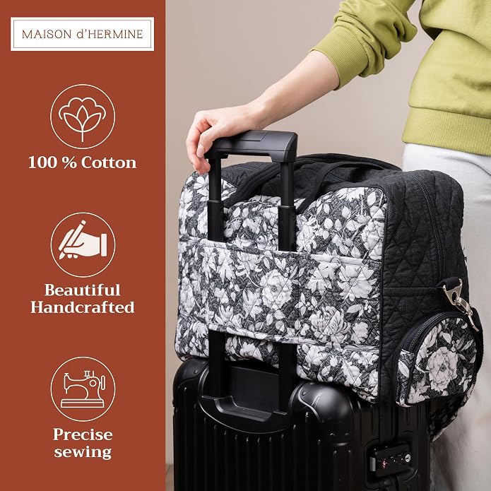 Maison d' Hermine Weekender Bags for Women Cotton Quilted Duffel Overnight Luggage Weekend Bag for Men Gym Gifts Travel | Overnight Luggage Weekend Bag for Men Gym Sports Gifts Duffle bag Business Travellers Trip Spring Summer - Image 2
