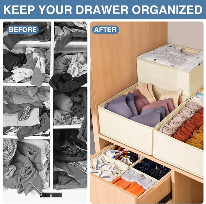 Drawer Organizer Clothes 12 Pack, Dresser Organizer for Nursery Bedroom Closet Organization and Storage - Baby Clothes Organizer Bins - Drawer Divider for Sock Underwear Bra Ties (Beige) - Image 2