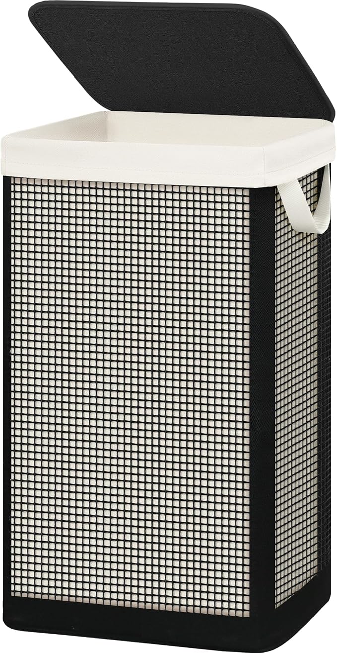STO STO Laundry Hamper with Lid, 90L Sturdy Steel-Frame Clothes Hamper with Removable Washable Liner, Breathable Large Laundry Basket for Bedroom, Bathroom, Laundry Room, Dorm, Closet by STOSTO