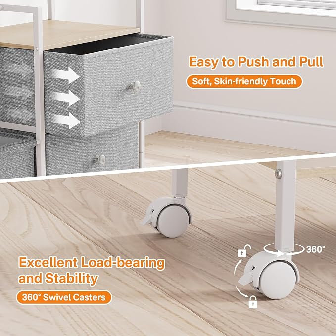 Modanais Baby Diaper Caddy Organizer Rolling Cart with Drawers, Light Gray | Detachable Dividers, 3 Tier Rolling Cart, Mobile Utility Cart with Wheels for Nursery, Bedroom, Changing Table & Crib - Image 3