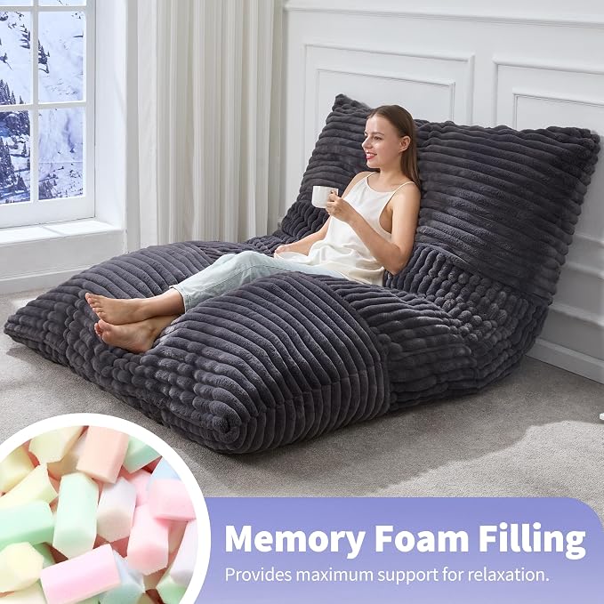 Hobestluk Adult Bean Bag Chair 3 in 1 Convertible Large Bean Bag Sofa | Striped Dark GreyMachine Washable,Removable Cover,Easy Convert And Install, Oversied Floor Bed,For Livingroom Bedroom - Image 6