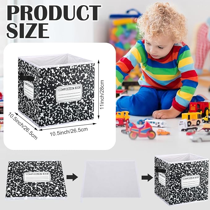 RattanView 6 Pack 11in Composition Notebook Cube Storage Bins Fabric | Classroom Organizers for Teachers, Fits Cube Shelves, Book Baskets, Daycare Preschool Supplies, Handles for Carry - Image 2