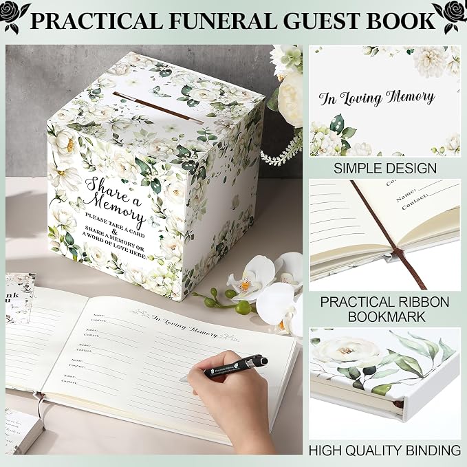 Engrowtic 202 Pcs Funeral Guest Book Funeral Favors Set for Memorial Service, Celebration of Life Guest Book 50 Memory Cards with Box 50 Memorial Prayer Cards 50 Ballpoint 50 Bags for Sympathy Gifts - Image 4