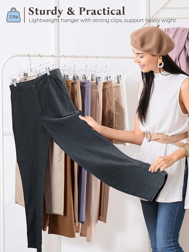 HOUSE DAY Heavy Duty Clear Pants Hangers 300 Pack, 14'' Skirt Hangers | No-Mark Clip Hangers with Stronger Grip, Adjustable Clips for Jeans, Pants, Skirts and Shorts, Bulk Retail, Boutique Hangers - Image 7