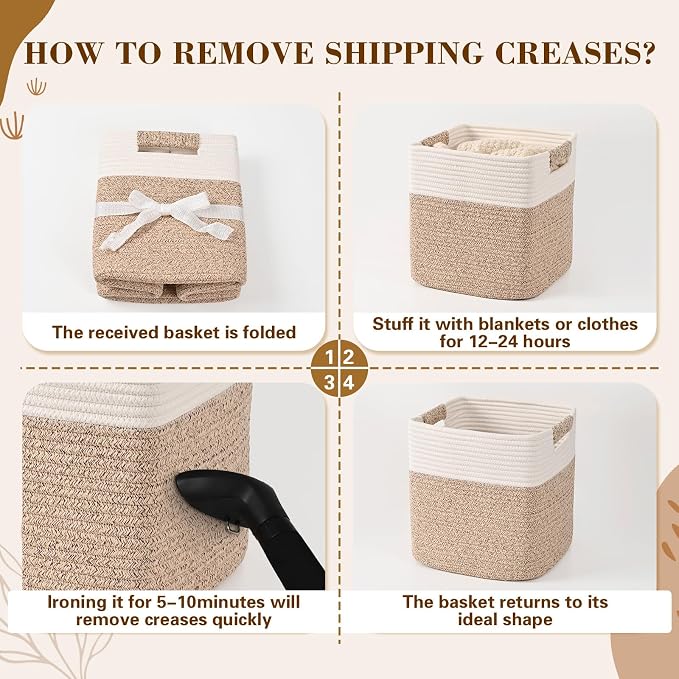 13 Inch Storage Cubes, 3 Pack Cube Storage Bins for Organizing, Cotton Rope Woven Baskets for Shelves, Bathroom, Kids Room, Closets, Baby Nursery - Image 8