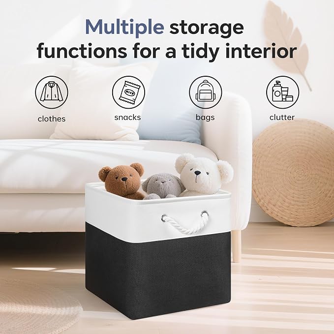 ECDYQXVU 13x13x13 Inch Storage Cube Bins Foldable Organizer Baskets 6 Pack | Soft Cotton Handles, Premium EVA Fabric, Hard Cardboard Bottom, Sturdy Metal Rim, Closet Shelf, Living Room, Bedroom, Laundry - Image 5