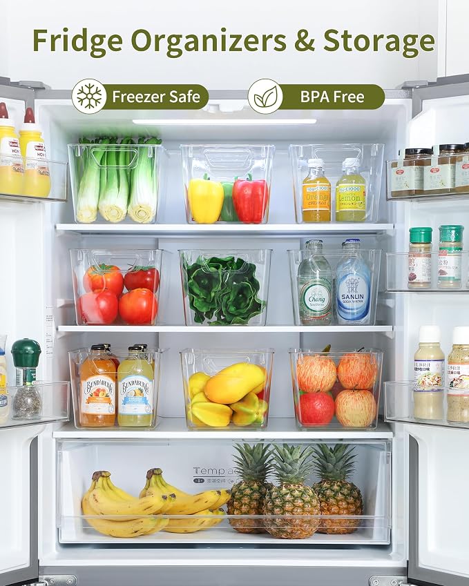 iCASA 6-Pack Clear Fridge Organizers and Storage Bins Container with Labels | Plastic Refrigerator Organizer Bin for Organizing, Home Organization Must Haves for Kitchen Under Sink Cabinet Pantry Shelf - Image 3