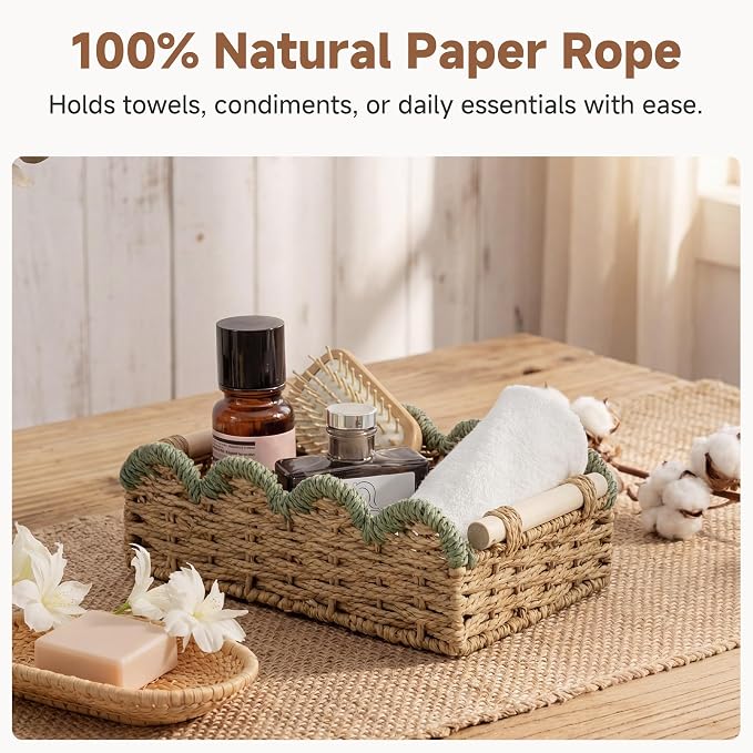 StorageWorks Toilet Paper Storage Baskets, Wicker Baskets for Organizing | Scalloped Wicker Basket for Living Room, Decorative Scalloped Baskets for Storage, Wicker Baskets for Organizing and Decor - Image 5