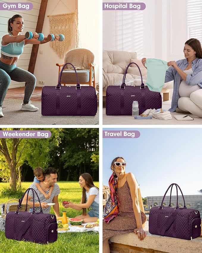 Women Weekender Travel Duffle Bag: Travel Duffel Overnight Bags with Shoe Compartment Large Carry on Tote with Toiletry Bag Weekend Traveling Yoga Gym Hospital Bag for Women with Wet Pocket Purple - Image 6