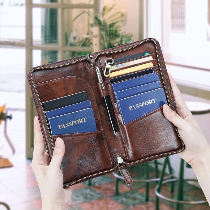 Polare Full Grain Leather Family Travel Passport Wallet and Documents Organizer RFID Blocking Case Holder Fits 6 Passports for Men and Women - Image 2