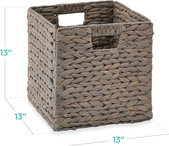 Best Choice Products 13x13in Pack of 5 Cube Storage Baskets, Water Hyacinth Multipurpose Collapsible Organizers, Handwoven Laundry Totes for Laundry, Living Room, Kids Room & Nursery - Gray - Image 2