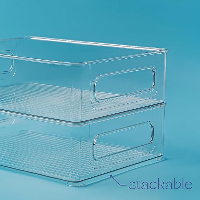 Plastic Food Storage 8 Pack Clear Container Bin with Handles for Organizing Kitchen, Pantry, Refrigerator, Freezer, Pantry, Cabinet, Closet, Bathroom. Stackable 10”x6”x3” - Image 5